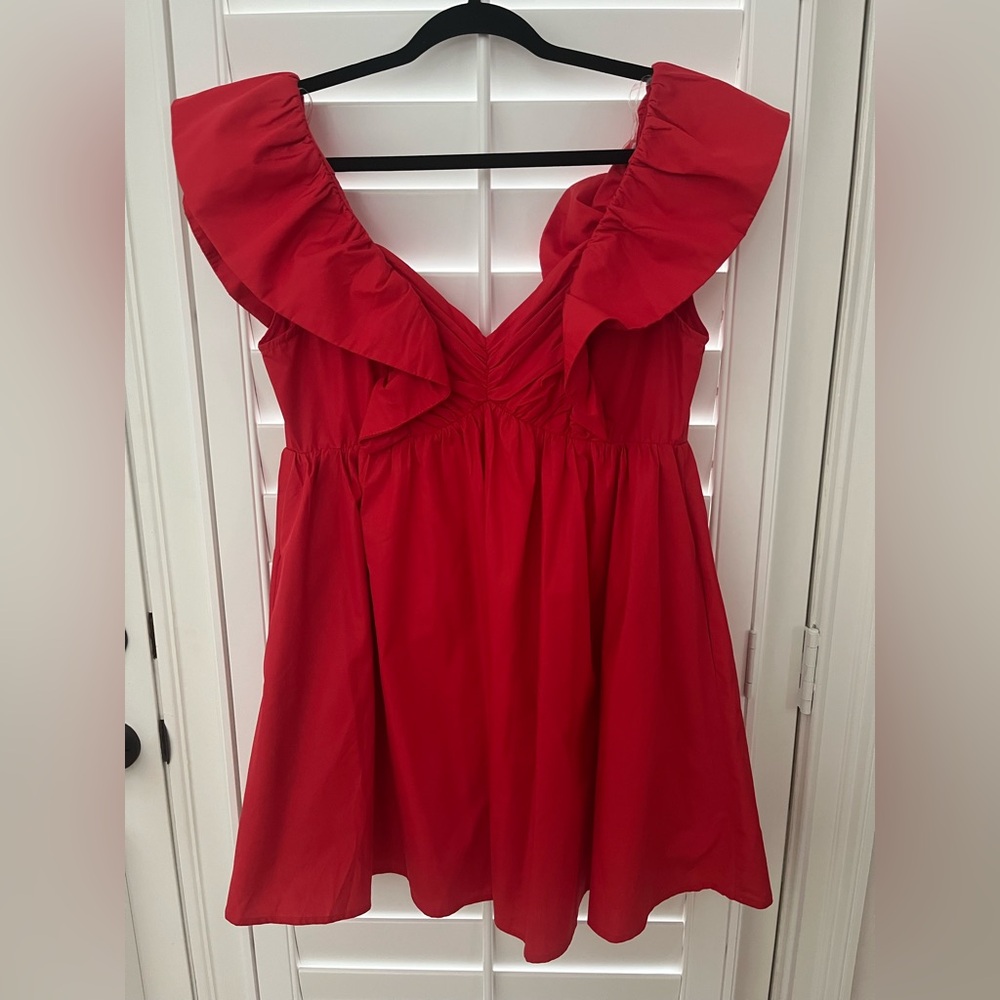Short red dress with flutter sleeves